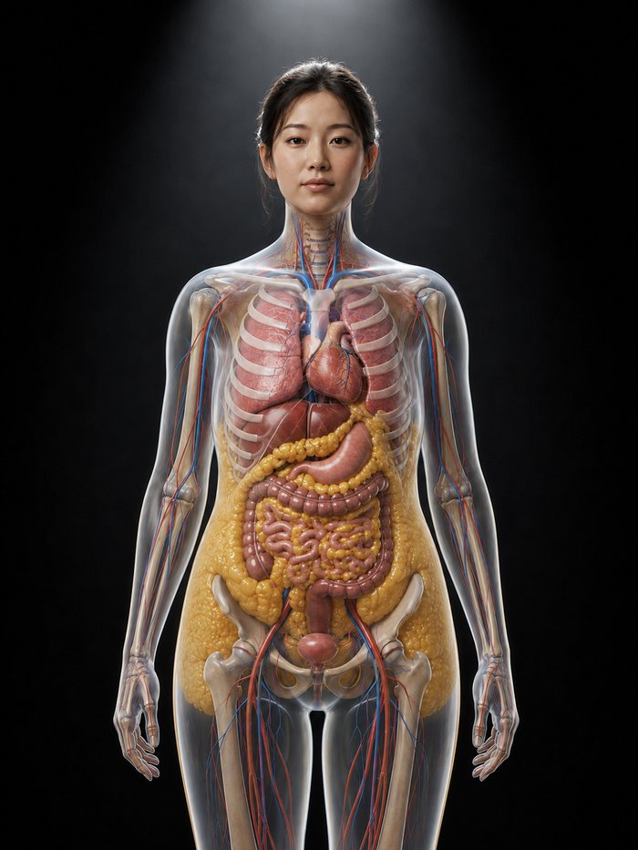 分鏡 4：晚上，脂肪包住整個腹部與腰臀