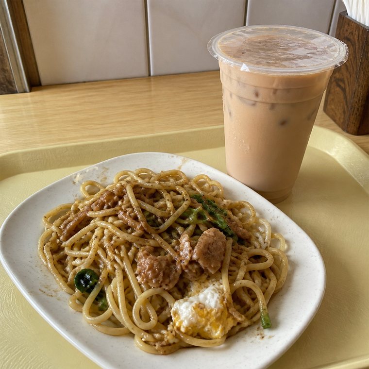 早餐店 · 鐵板麵+大冰奶